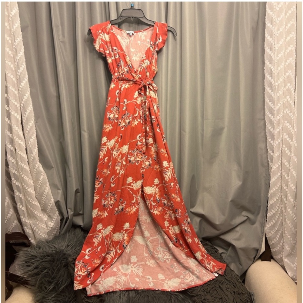 Splendid Nordstrom dress small floral false wrap maxi with belt Easter